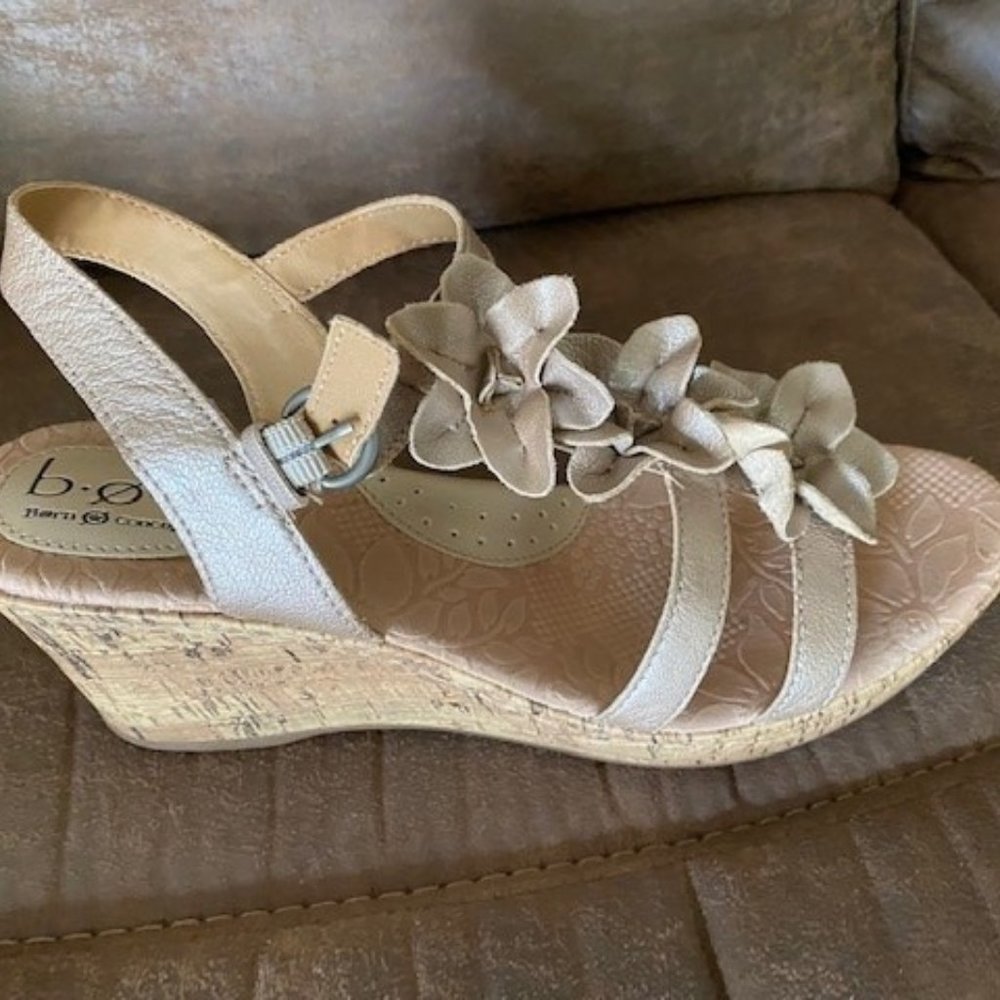 Born Concept Champagne Ankle Strap Wedge Sandals